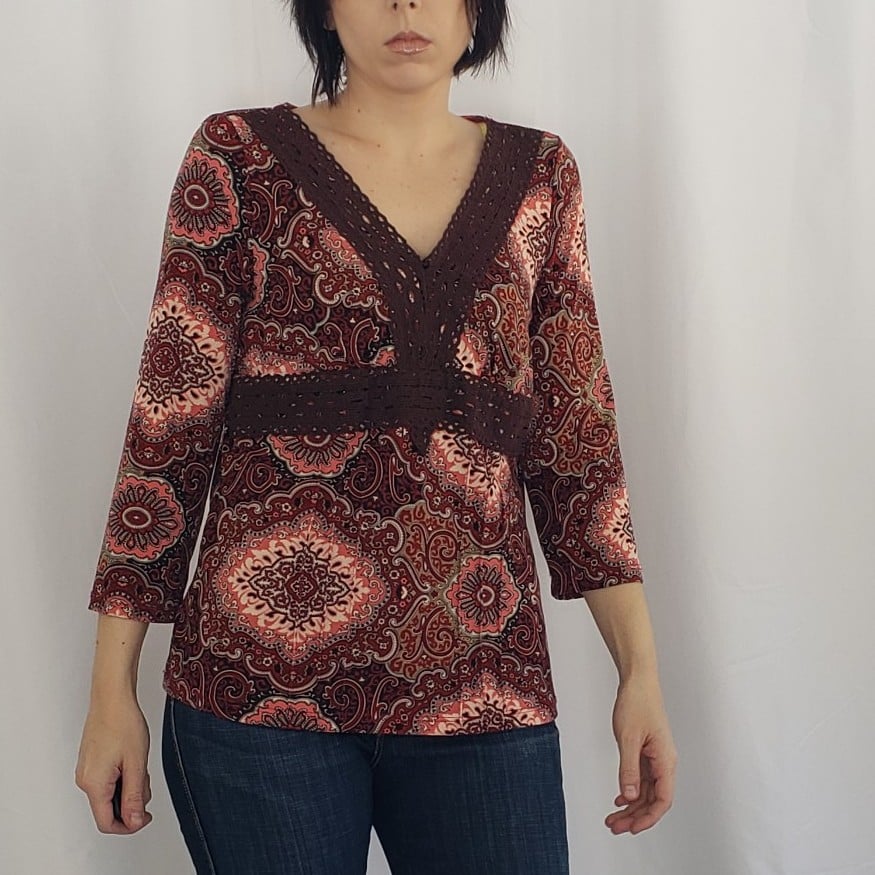 Y2K Does Boho Red and Brown Top