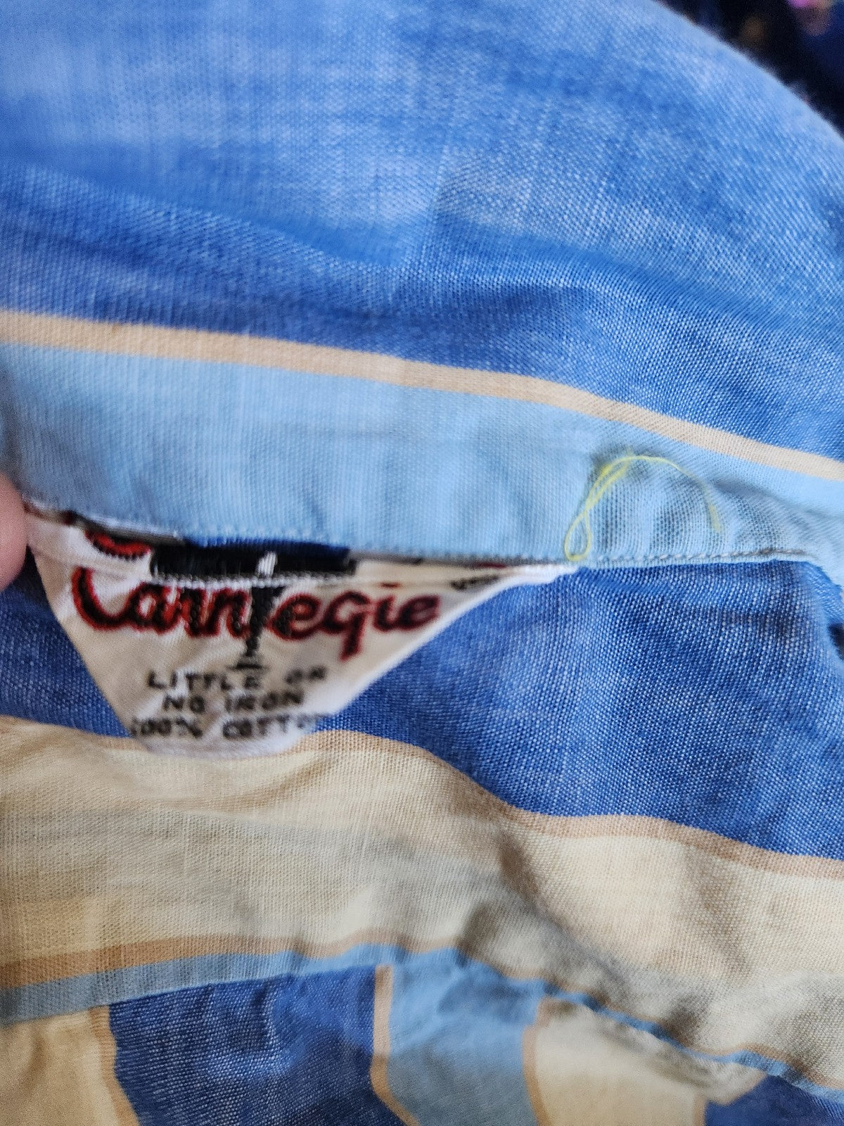 60s/70s Blue and Cream Striped Button Down