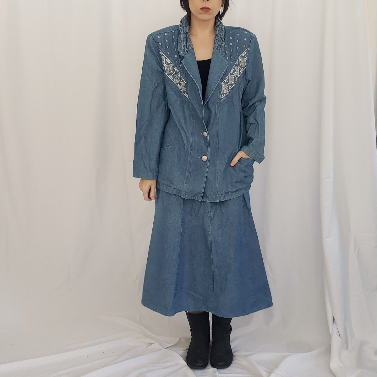 90s Denim Southwest Skirt and Jacket Set