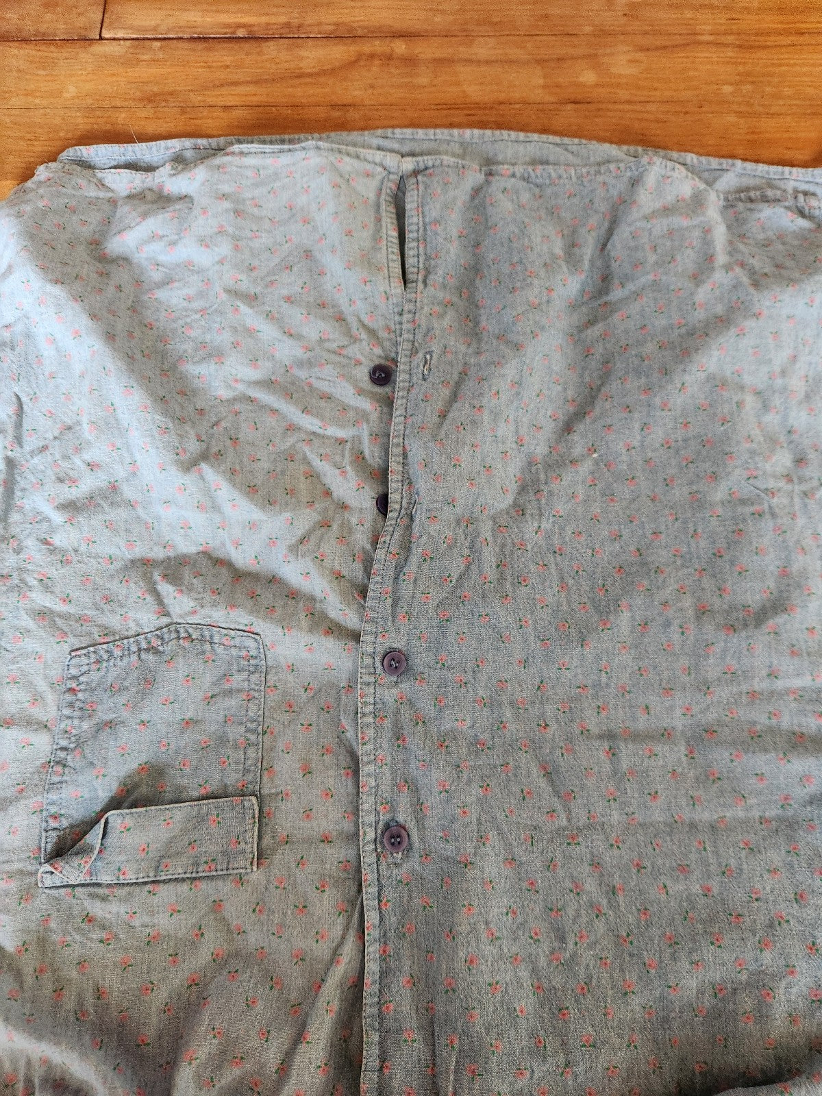 90s Blue and Pink Ditsy Floral Chambray Shirt