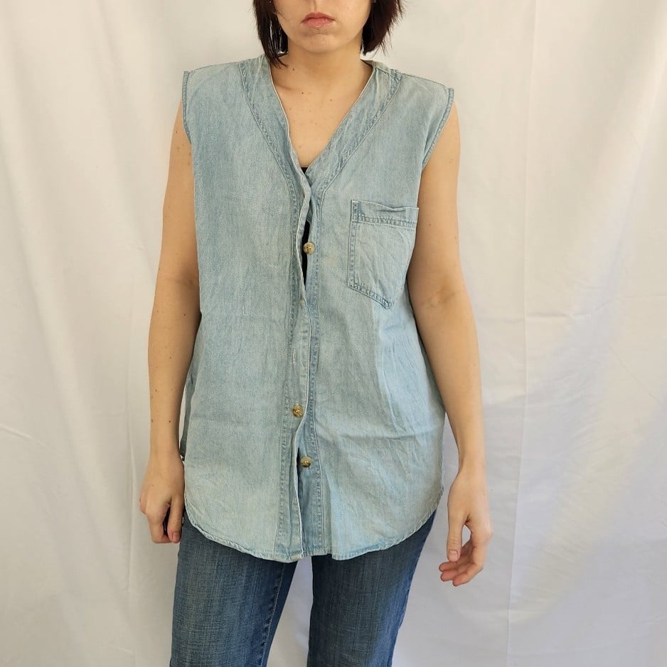90s Sleeveless Denim Shirt