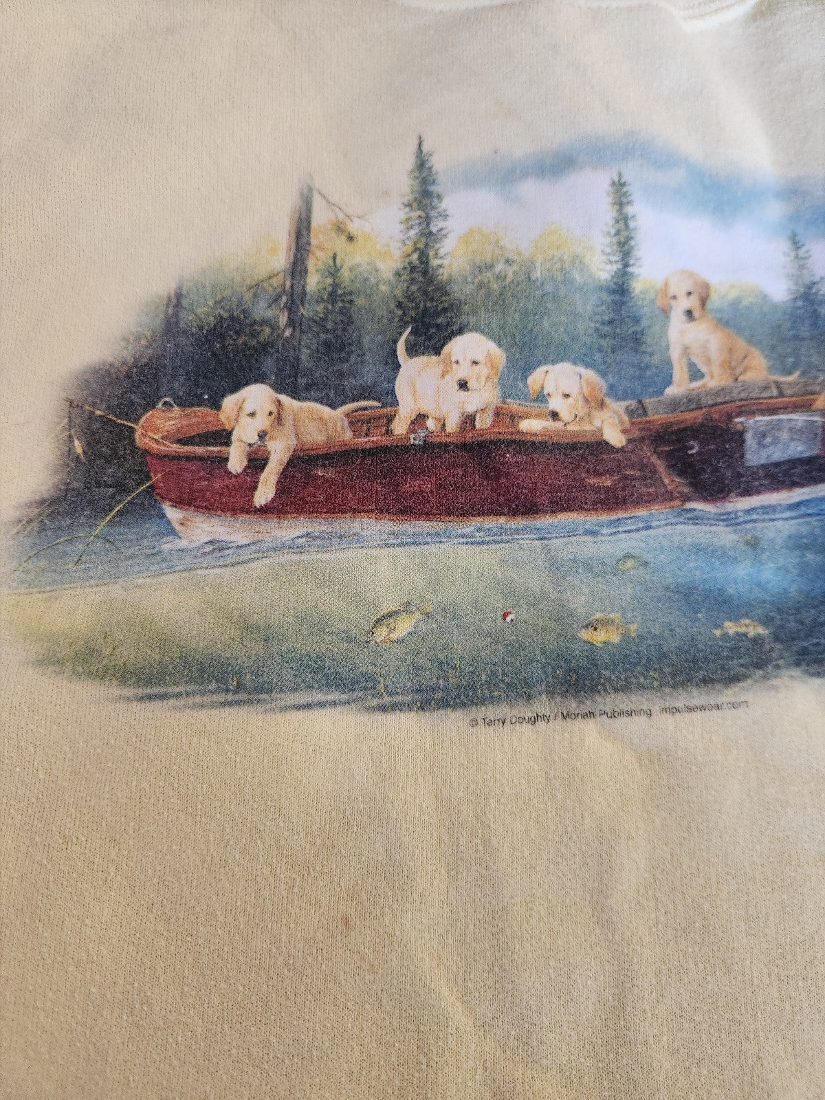 00s Yellow Golden Lab Puppies Fishing Crew Neck Sweatshirt