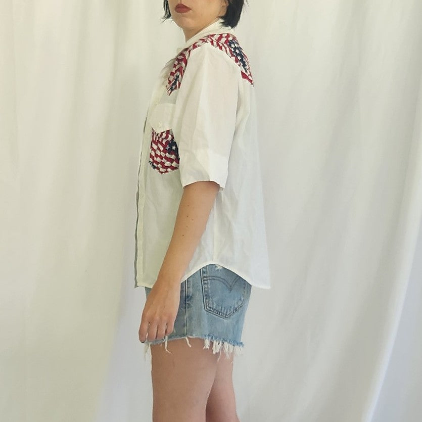 90s/Y2K American Flag Detail Button Down