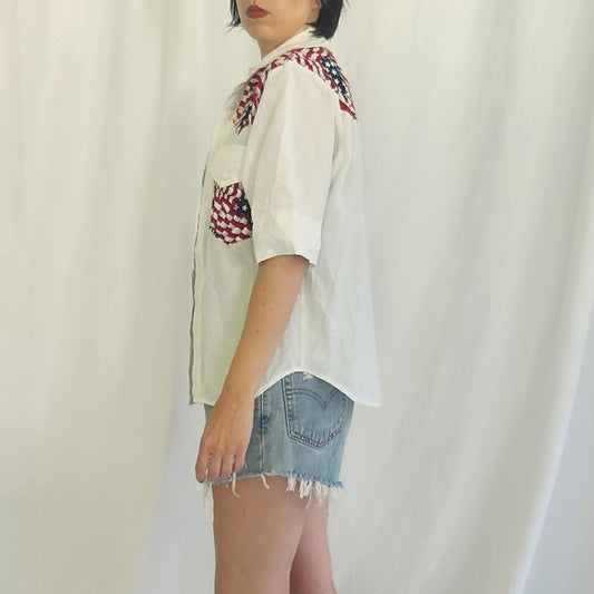 90s/Y2K American Flag Detail Button Down
