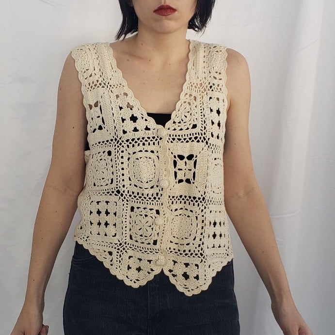 90s Beige Crochet Vest