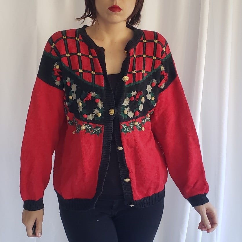 90s Red Christmas Cardigan