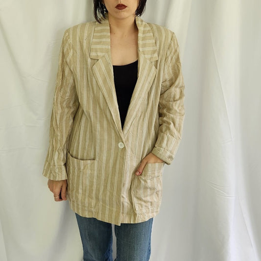 90s Tan and White Cotton Striped Blazer