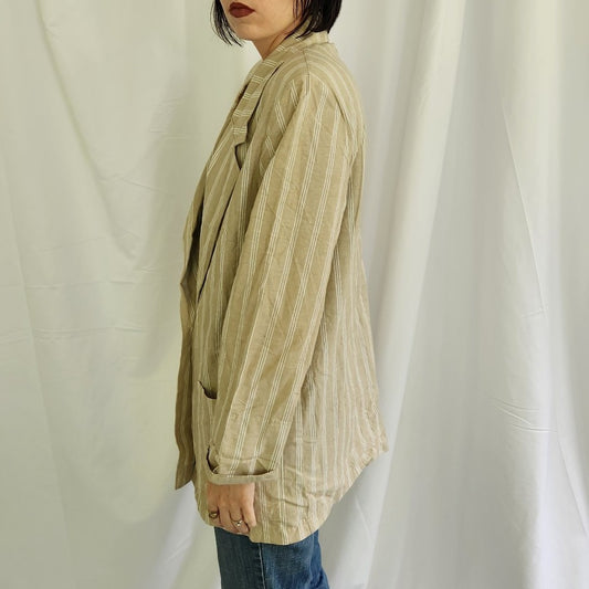 90s Tan and White Cotton Striped Blazer