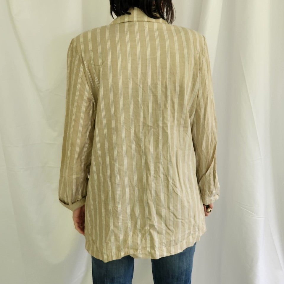 90s Tan and White Cotton Striped Blazer