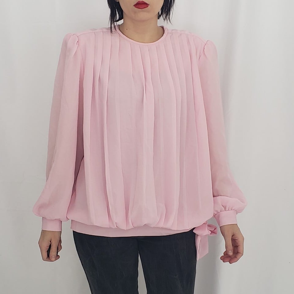80s Pink Pleated Blouse