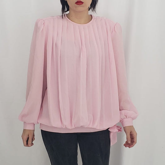 80s Pink Pleated Blouse