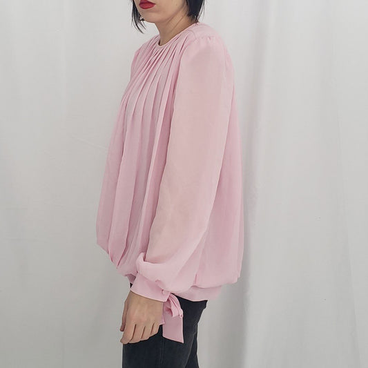 80s Pink Pleated Blouse