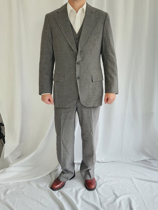 70s/80s Gray Pinstripe Three Piece Suit