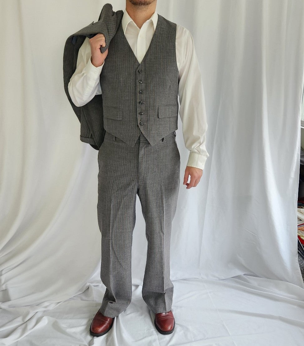 70s/80s Gray Pinstripe Three Piece Suit