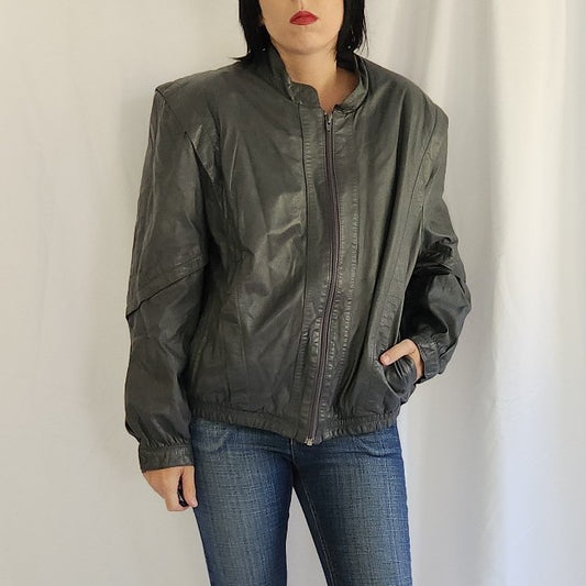80s Gray Leather Jacket
