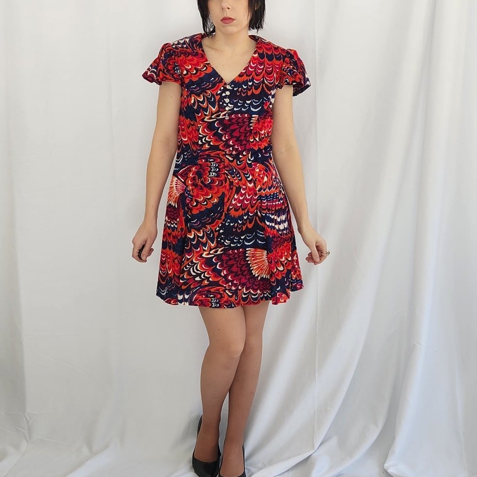 60s Hand Made Pink, Orange, and Blue Dress