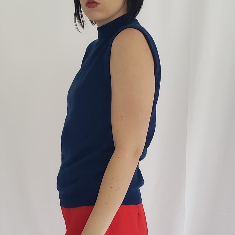 70s Blue Sleeveless Mock Turtleneck