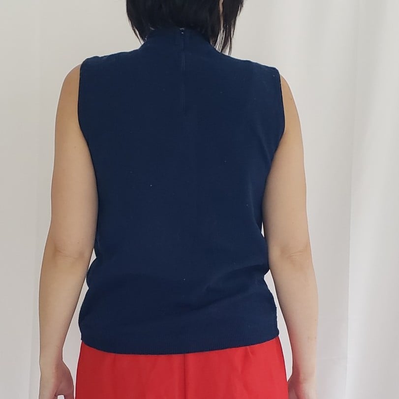 70s Blue Sleeveless Mock Turtleneck