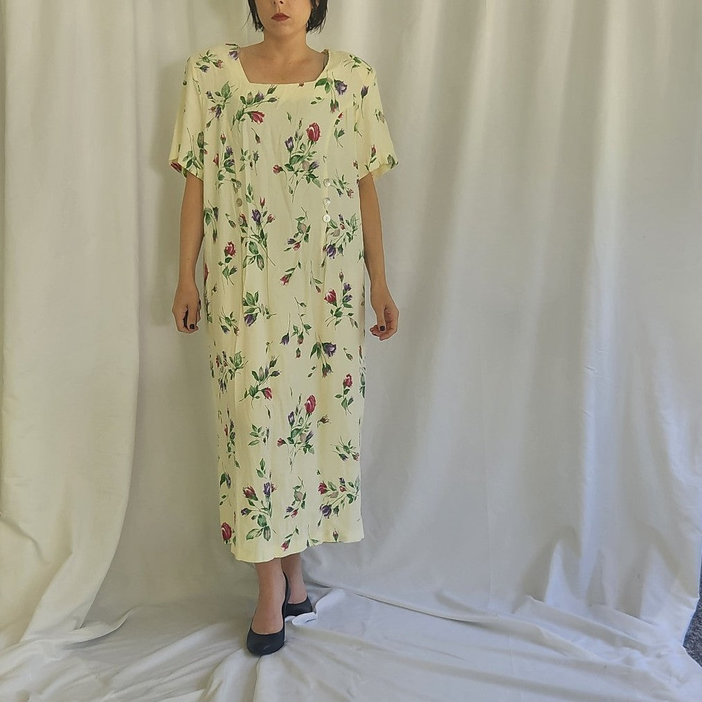 90s Cream Floral Sheath Dress