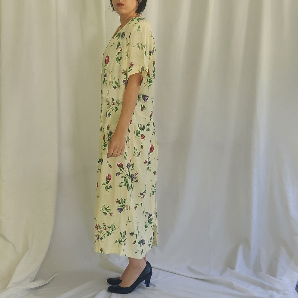 90s Cream Floral Sheath Dress