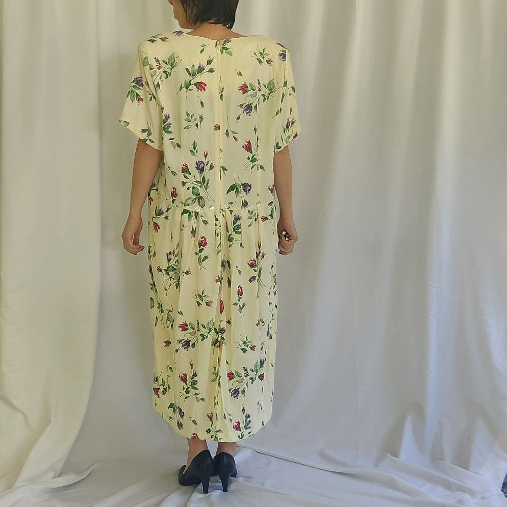 90s Cream Floral Sheath Dress