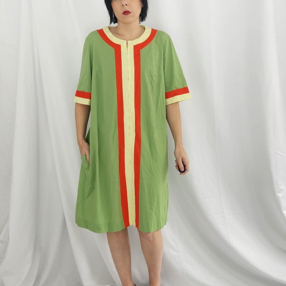 70s Green, Yellow, and Orange Nylon Robe