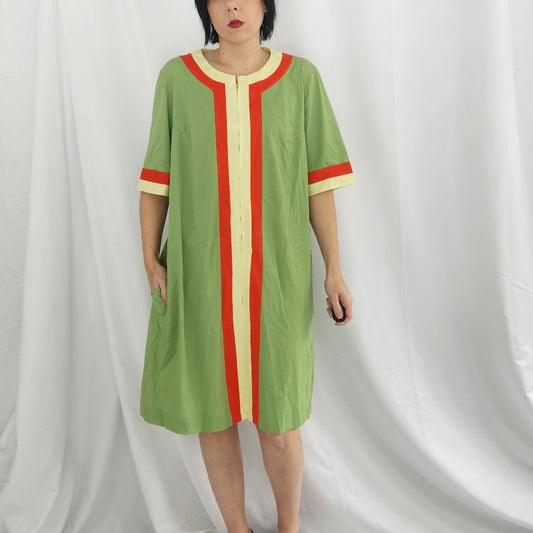 70s Green, Yellow, and Orange Nylon Robe