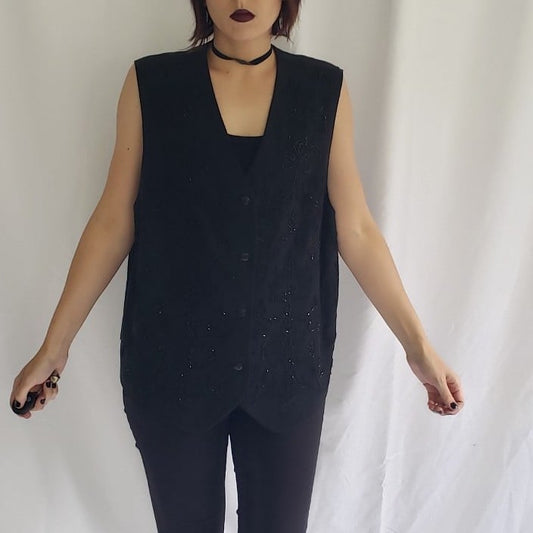 90s Deadstock IB Diffusion Black Beaded Silk Vest