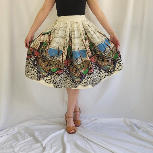60s Boat Print Novelty Full Skirt