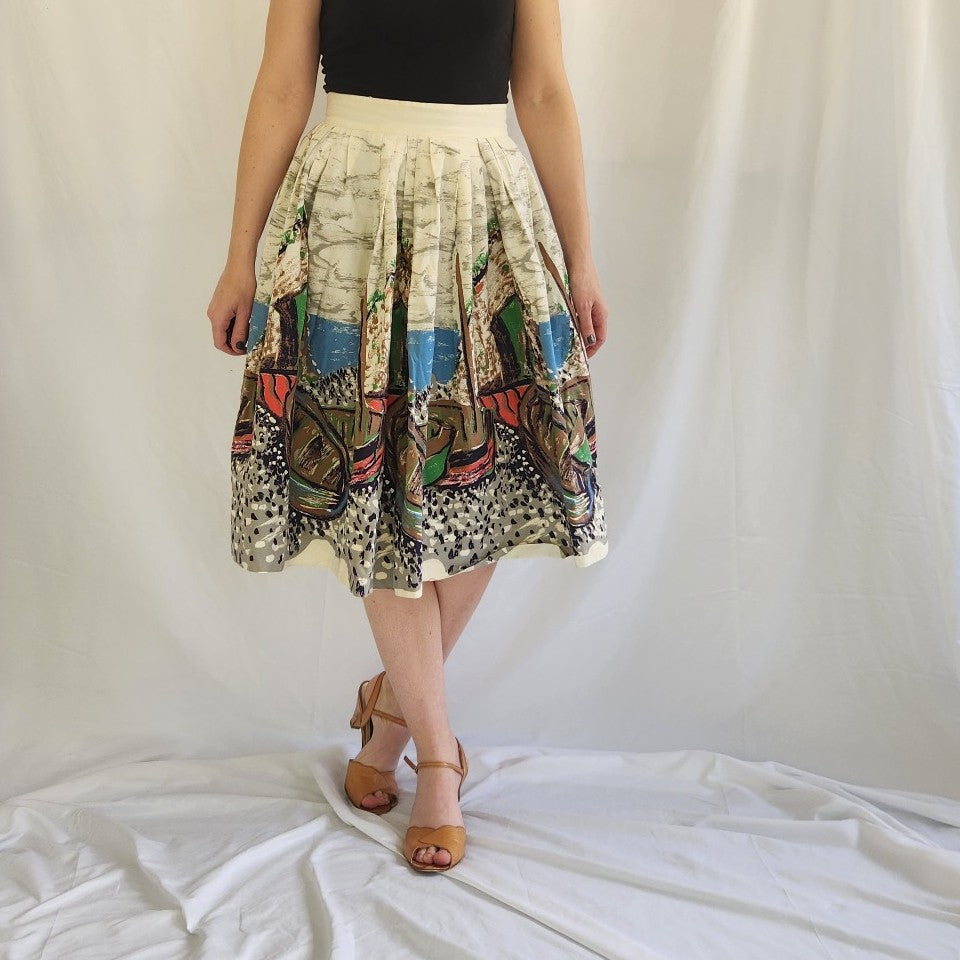 60s Boat Print Novelty Full Skirt