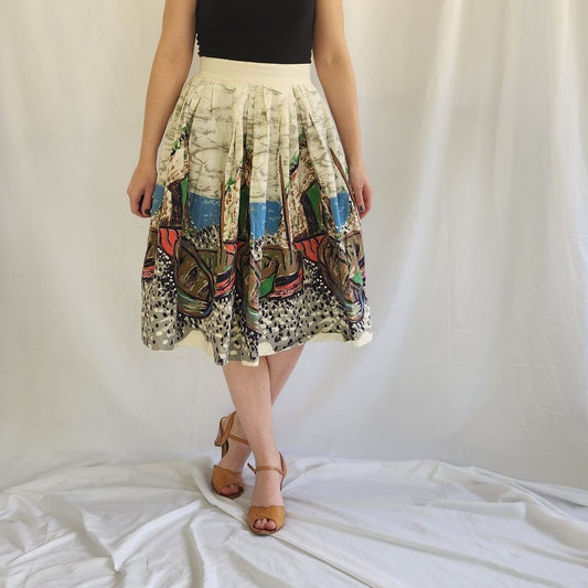 60s Boat Print Novelty Full Skirt