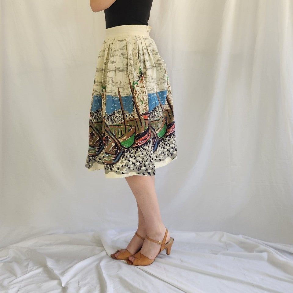 60s Boat Print Novelty Full Skirt