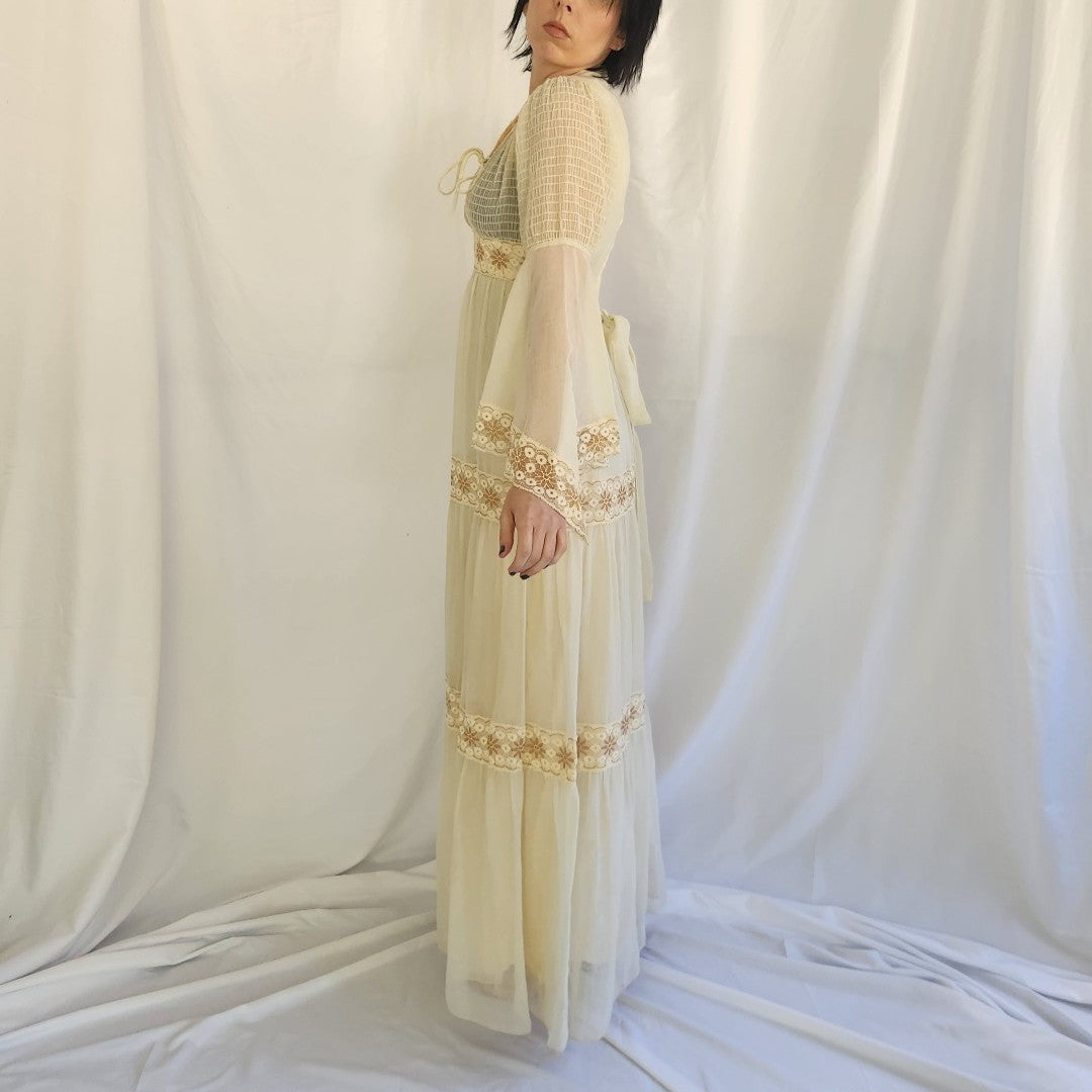 70s Cream Bell Sleeve Prairie Dress