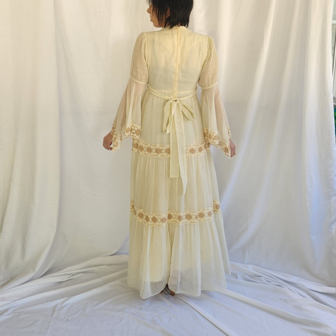 70s Cream Bell Sleeve Prairie Dress