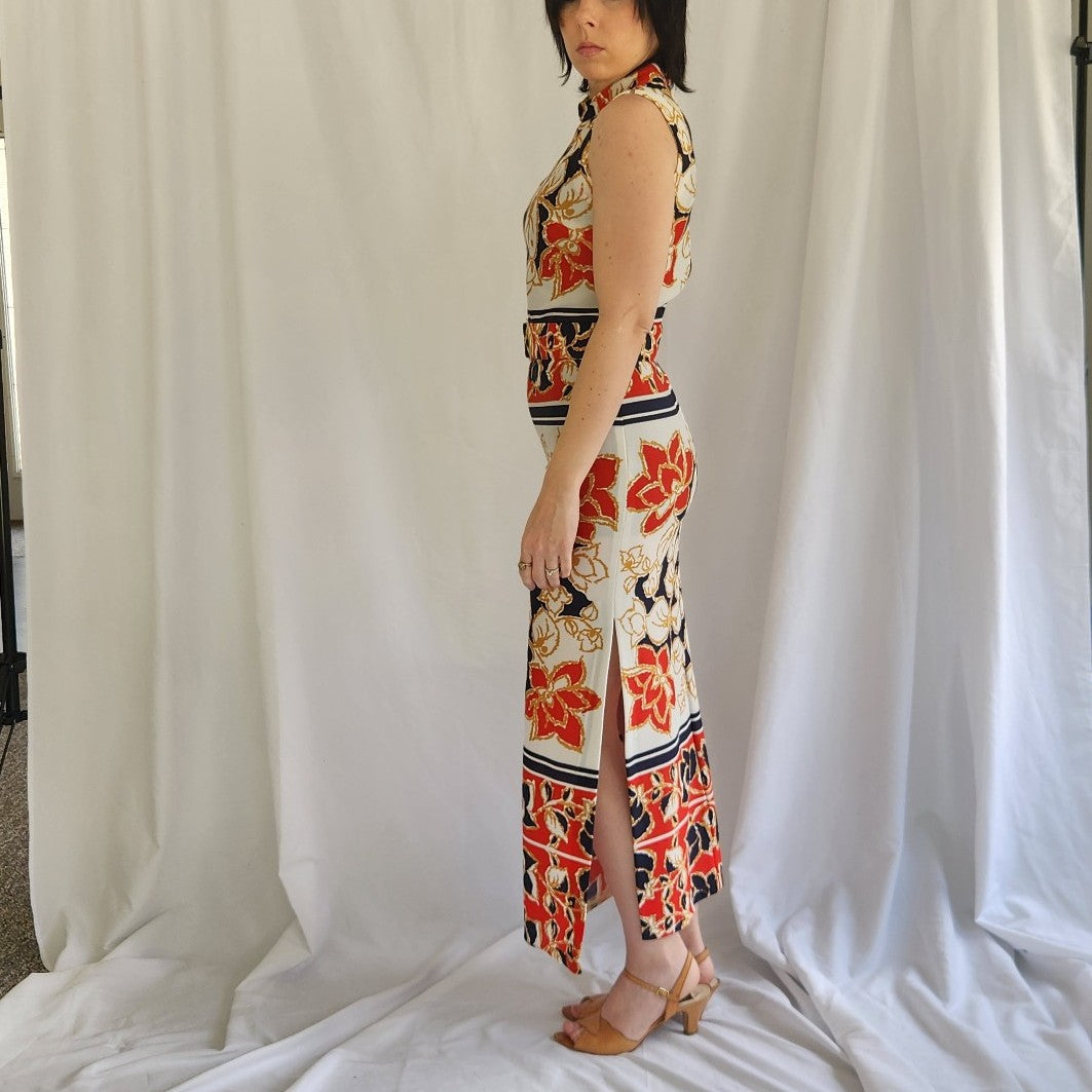 60s High Neck Hawaiian Maxi Dress