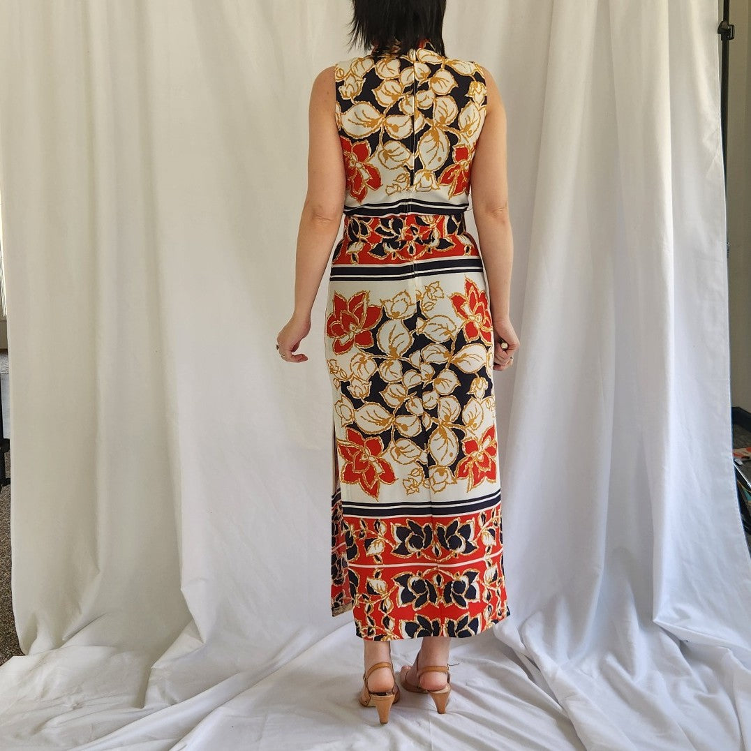 60s High Neck Hawaiian Maxi Dress