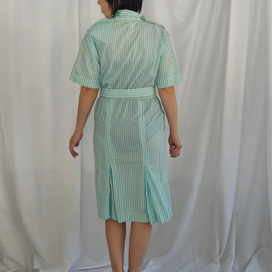 80s Blue and White Striped Day Dress