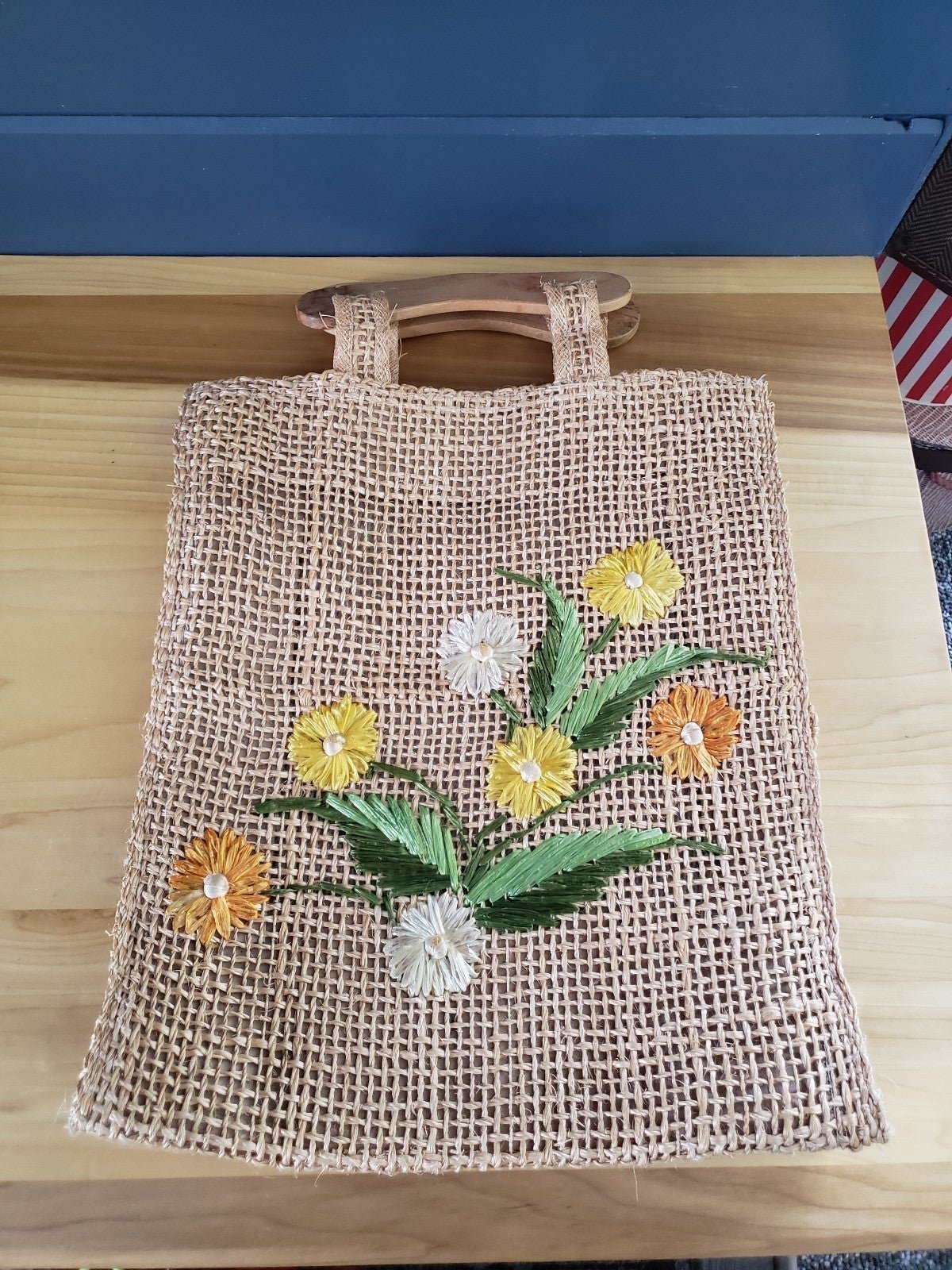 Vintage Wicker Floral Handbag