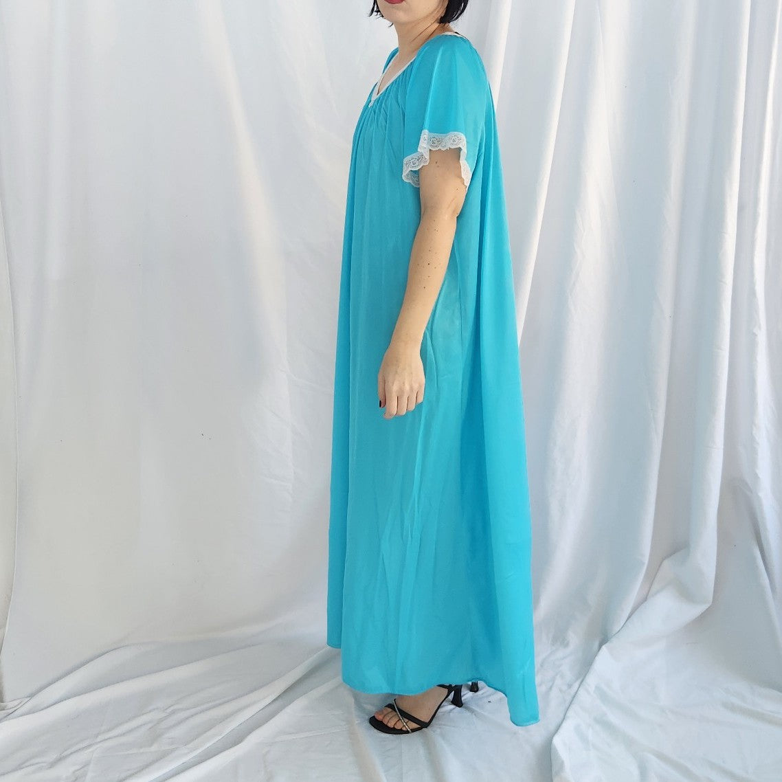 80s Bright Blue Nylon Nightgown