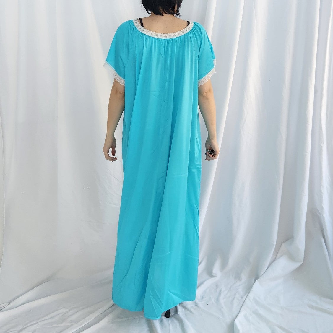 80s Bright Blue Nylon Nightgown