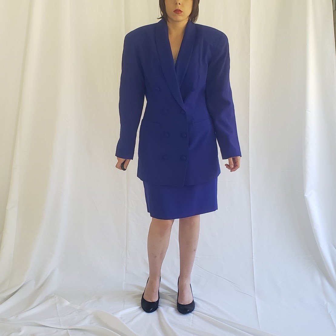 90s Blue Casual Corner Skirt Suit