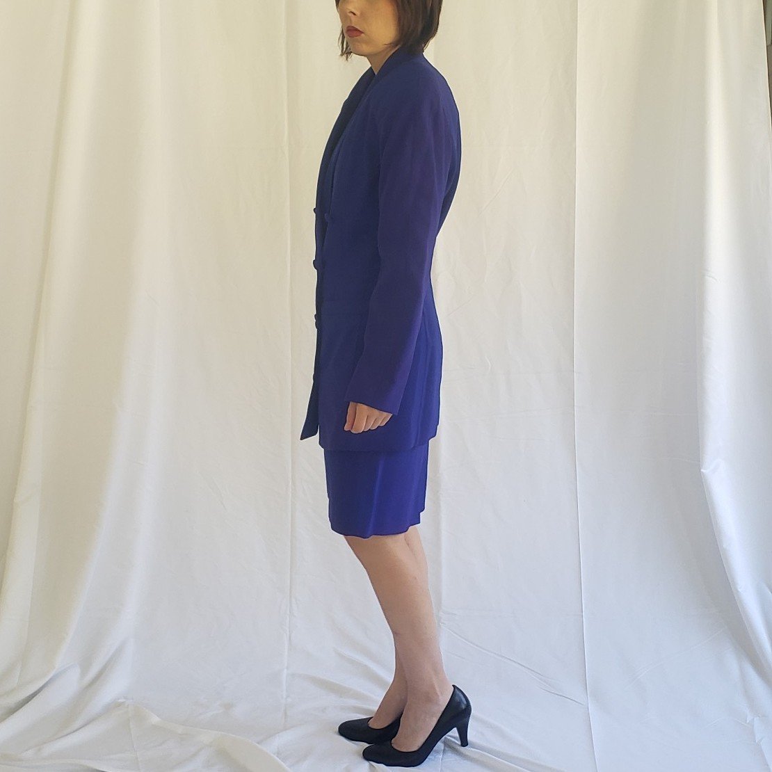 90s Blue Casual Corner Skirt Suit