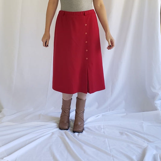 70s Red Double Knit Polyester Midi Skirt