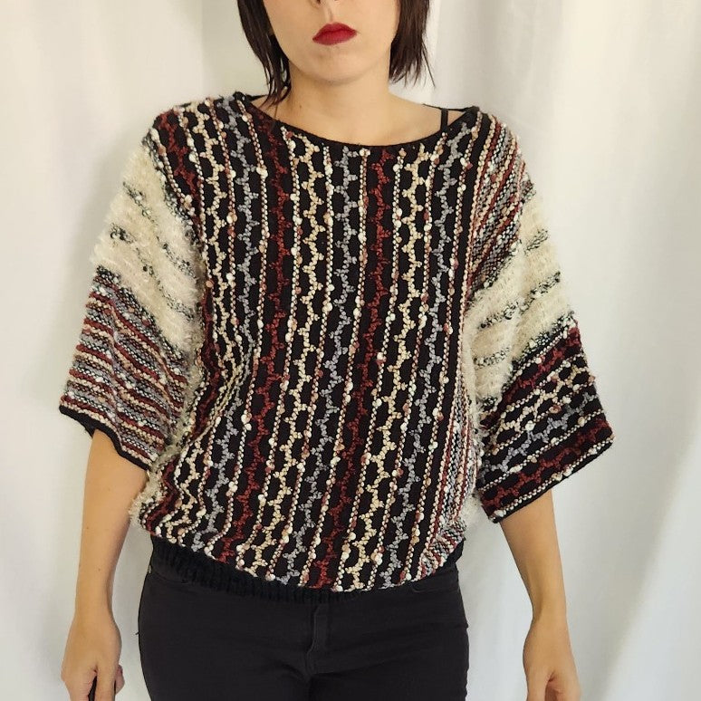 90s Black, White, and Red Multi Texture Short Sleeve Sweater