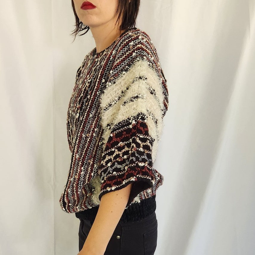 90s Black, White, and Red Multi Texture Short Sleeve Sweater