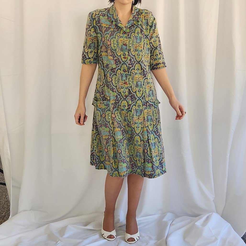 60s/70s Purple and Green Funky House Dress