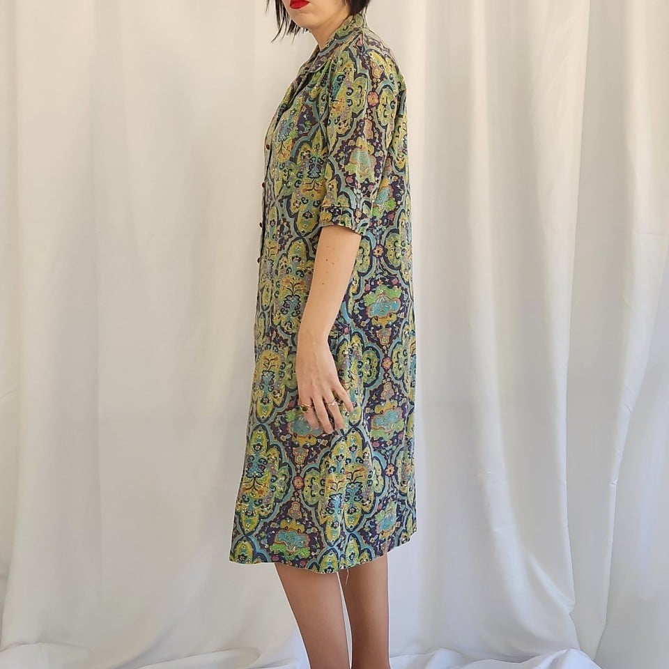 60s/70s Purple and Green Funky House Dress