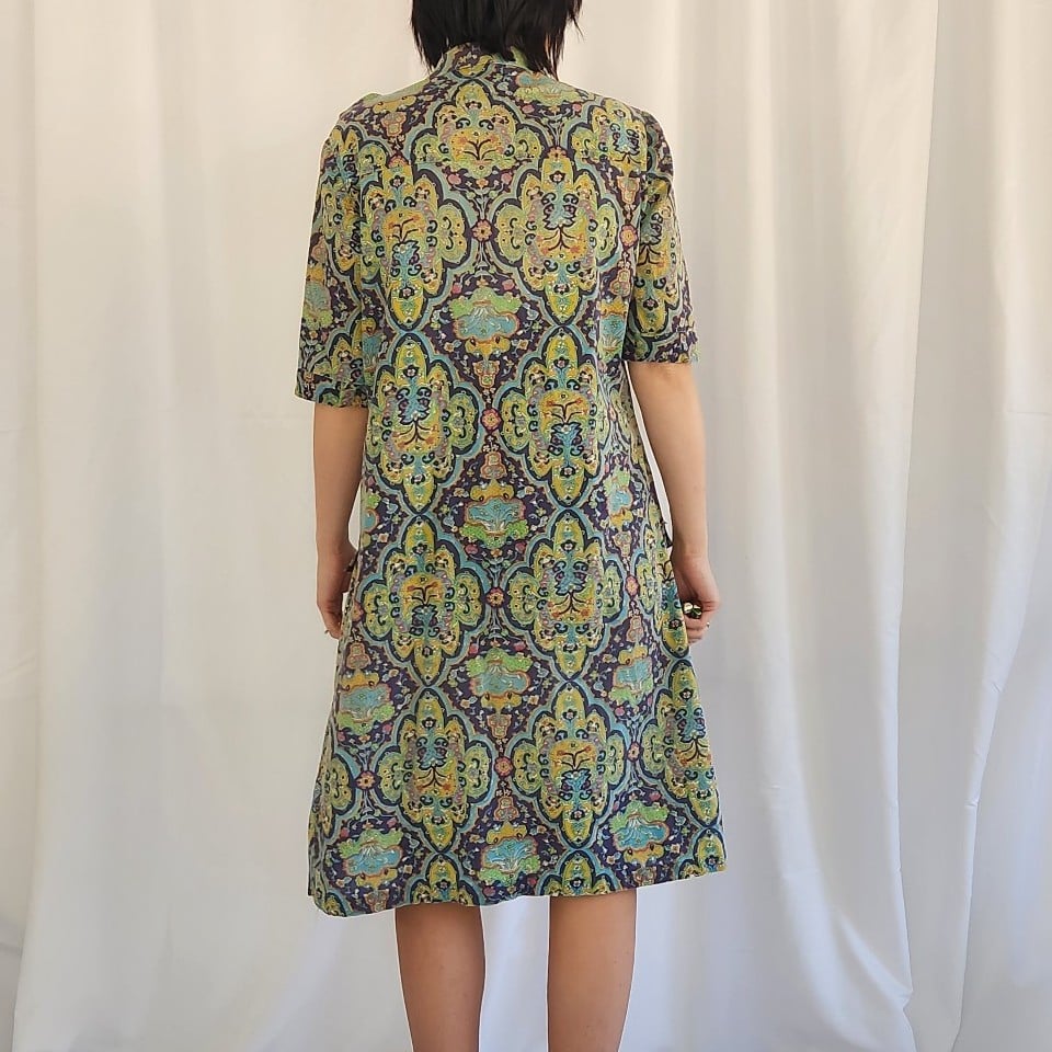 60s/70s Purple and Green Funky House Dress