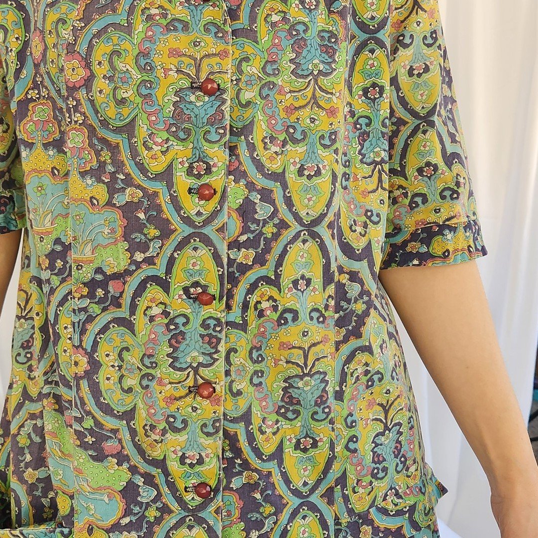 60s/70s Purple and Green Funky House Dress