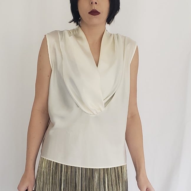 80s/90s White Satin Sleeveless Blouse